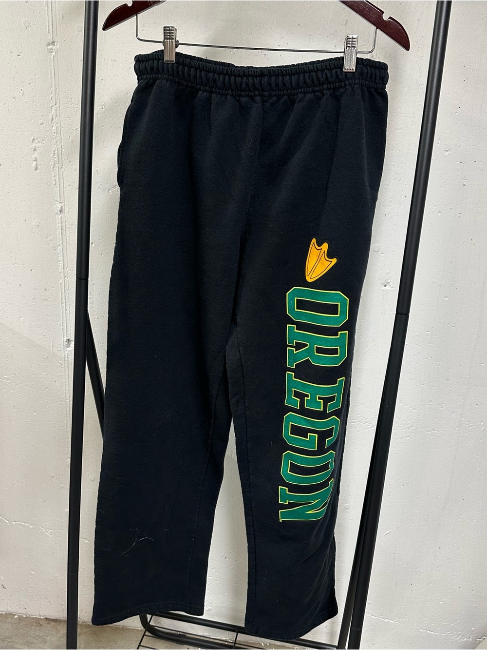 Gildan Black Sweatpants with Green Oregon Vertical Logo and Yellow Duck Foot